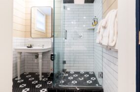 Modern bathroom with glass shower