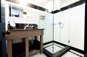 Bathroom with dark wood vanity