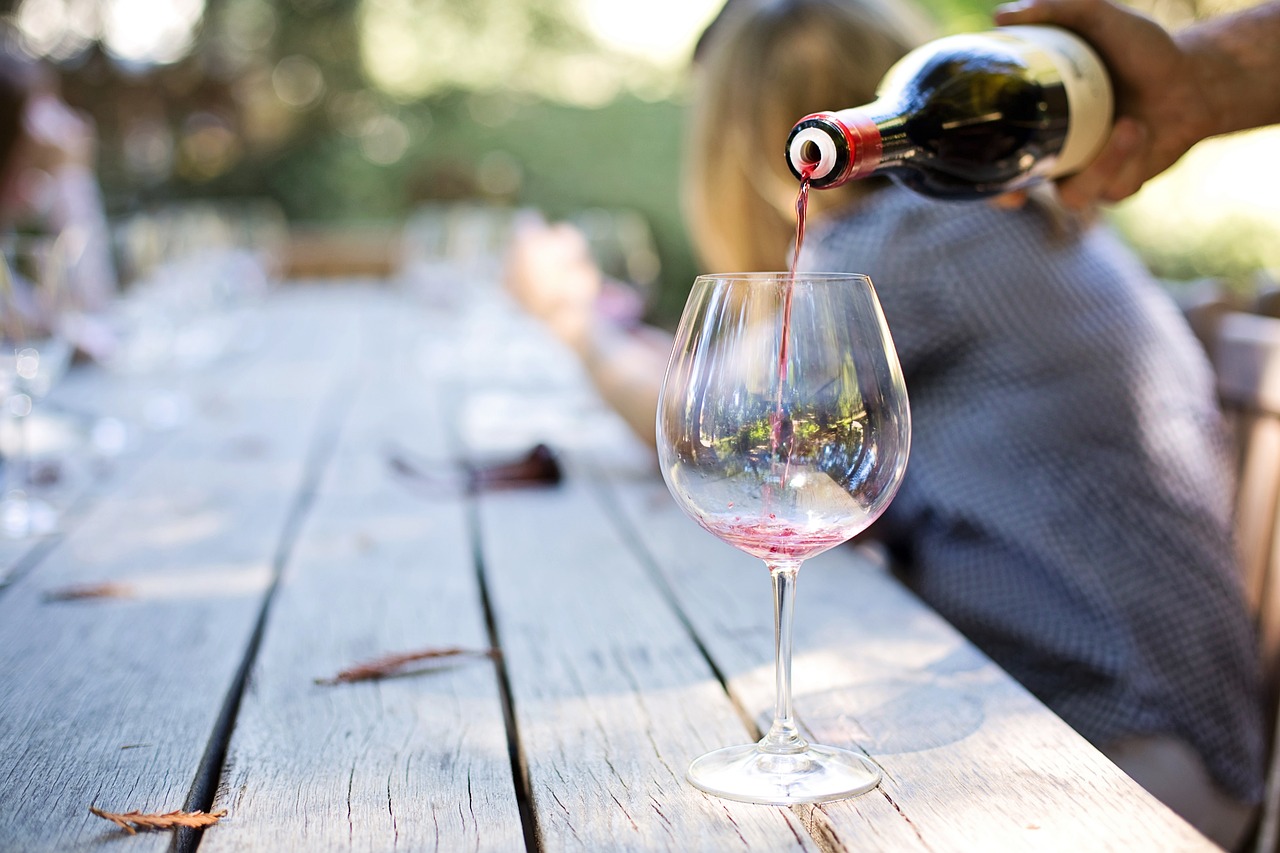 Wine glass on outdoor table