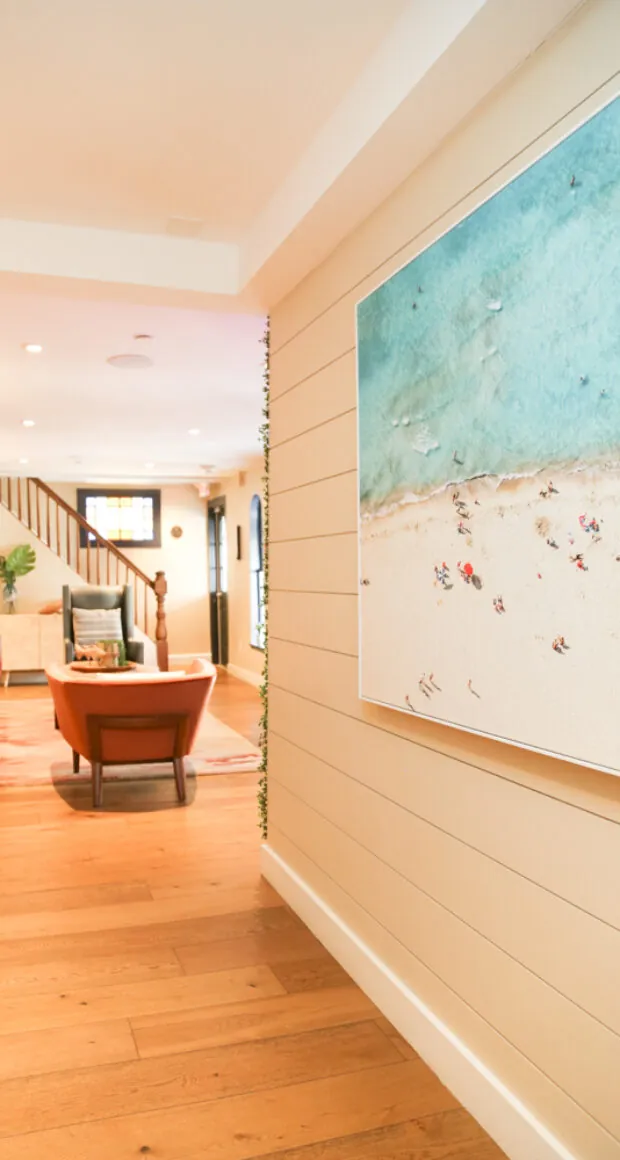Open view of lobby with large wall art